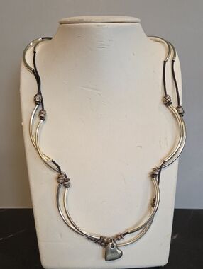 NWT Lizzy James Douuble Love Hammered Silver-Tone Tubular Necklace Heart Charm